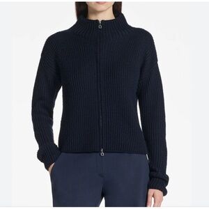 Ports 1961 Women’s Sweater Knit Cardigan Full Zip merino wool Bell sleeve Navy S